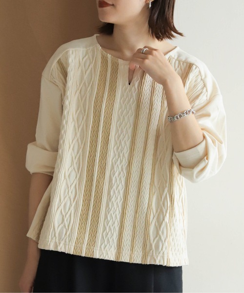 トップス kiiiiis NOMBRE IMPAIR tシャツ パターンJQボーダー 8分袖コンビP/O