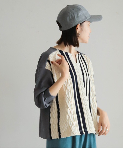 tシャツ パターンJQボーダー　8分袖コンビP/O レディース