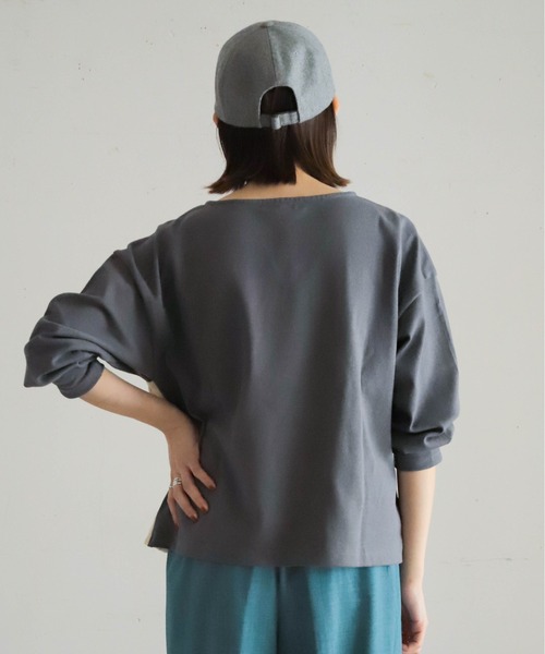 NOMBRE IMPAIR tシャツ パターンJQボーダー 8分袖コンビP/O