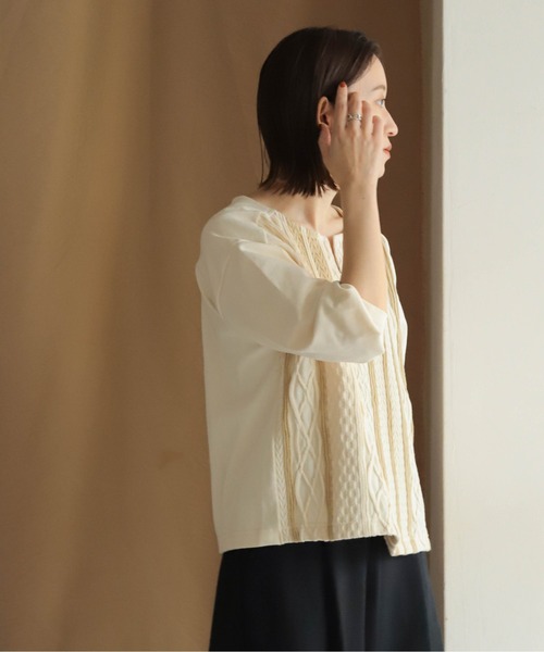 tシャツ ボーダーコンビネーションTシャツ レディース NOMBRE IMPAIR tシャツ パターンJQボーダー 8分袖コンビP/O