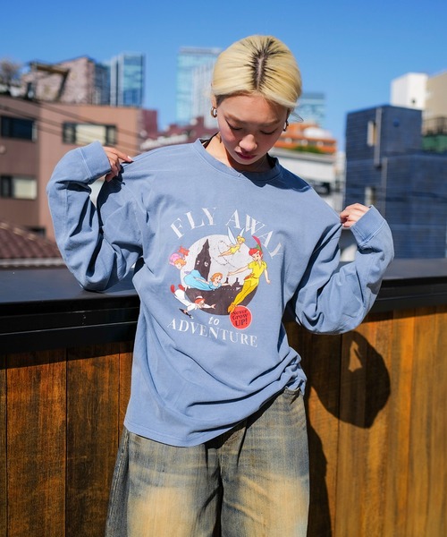 ピーターパン 長袖Tシャツ 70TH スプリットジャージー　ディズニー　デニム風 ピーターパン 長袖Tシャツ 70TH スプリットジャージー