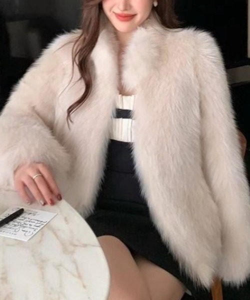 おしゃれスタ コート アウター ボリュームフェイクファーコート