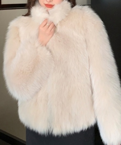 おしゃれスタ コート アウター ボリュームフェイクファーコート