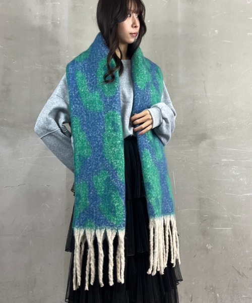 マフラー ストール レオパード総柄 もちもち 大判厚手マフラー