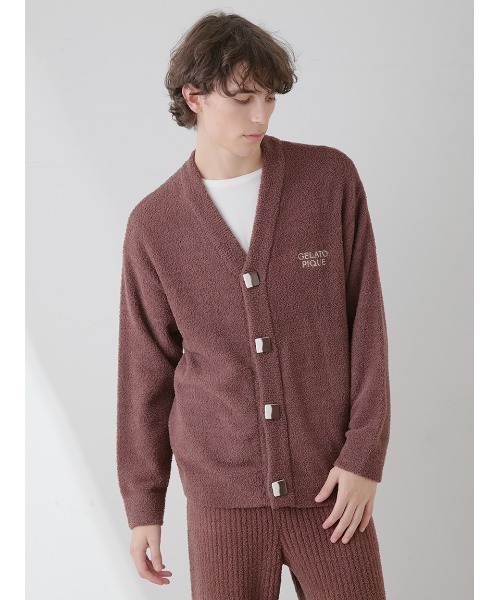 【タグ付新品】gelato pique ベビモコチョコレートボタンカーディガン gelato pique パジャマ 「HOMME」ベビモコチョコレートボタン
