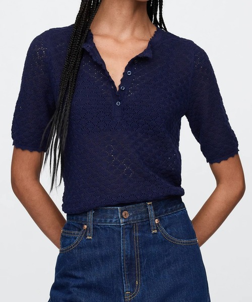 ニット セーター ポインテールニット リネンブレンド セーター レディース GAP ニット セーター リネンブレンド ポインテール ヘンリー
