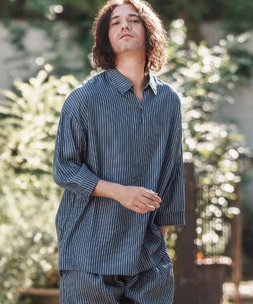 CAMBIO（カンビオ） 七分袖 シャツ ms5949-Silky Stripe Denim Band