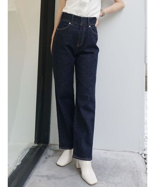 パンツ ハイウエストストレートストレッチデニム レディース