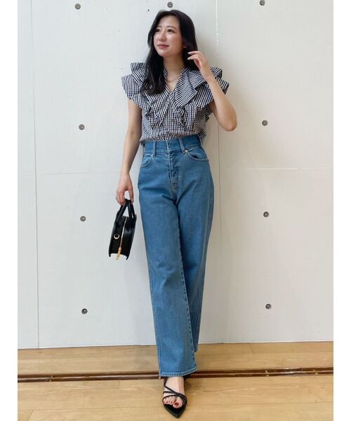 パンツ ハイウエストストレートストレッチデニム レディース