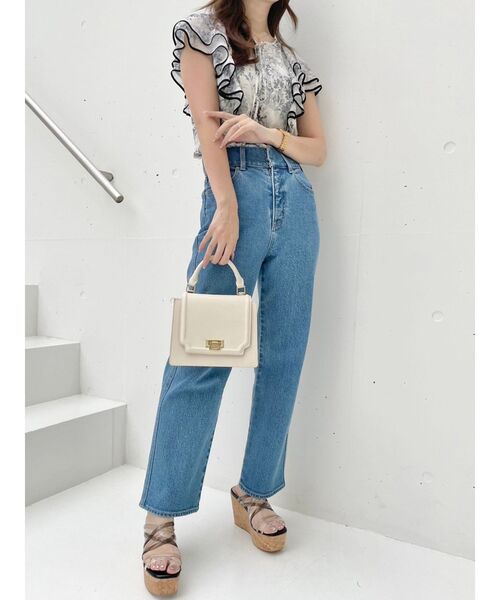 パンツ ハイウエストストレートストレッチデニム レディース