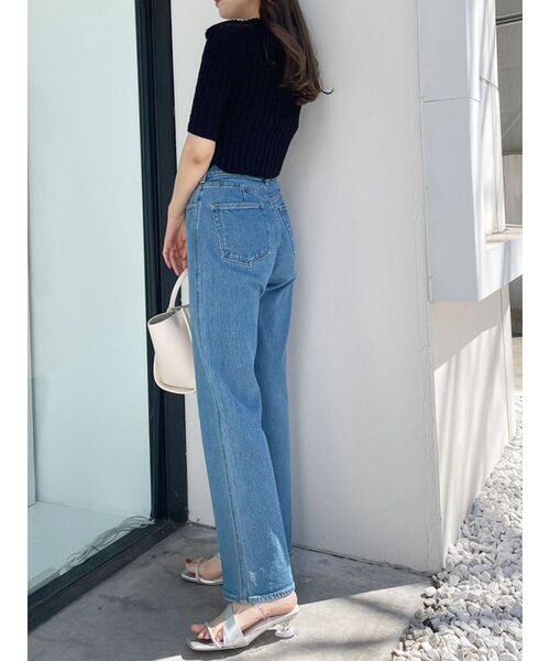 パンツ ハイウエストストレートストレッチデニム レディース