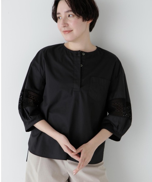 ヒューマンウーマン ブラウス シャツ レース 美品 human woman ブラウス シャツ コットンツイルレースドッキング