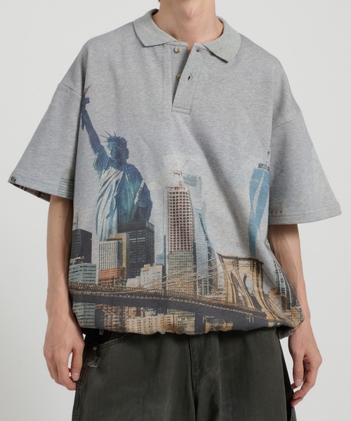 Perushu ポロシャツ New York City printed sweat polo shirt