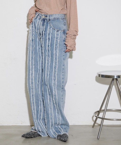[THE YOn] обработка Denim брюки S голубой женский 