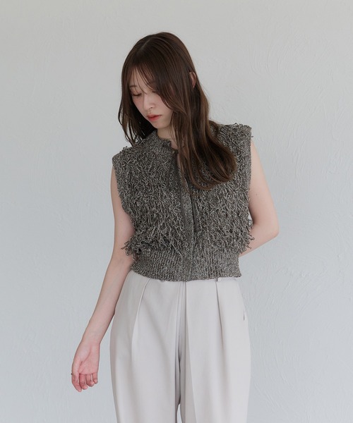 raffime ベスト ジレ ループフリンジニットベスト レディース