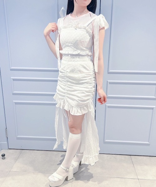 リルリリー バルーンシルエットワンピース ビスチェ 白 lilLilly（リルリリー） コットンレースビスチェキャミトップス