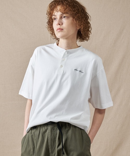 90s usa製 Eddie Bauer ボーダー ヘンリーネック ロンT M Eddie Bauer（エディーバウアー） ヘンリーネック tシャツ クラシック