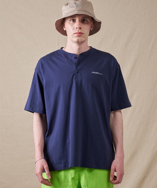 90s usa製 Eddie Bauer ボーダー ヘンリーネック ロンT M Eddie Bauer（エディーバウアー） ヘンリーネック tシャツ クラシック