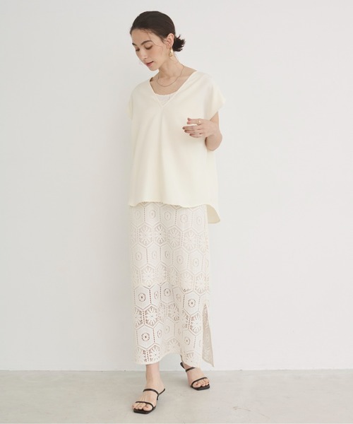 ANGIE ワンピース 「2点セット」ノースリーブ ブラウス×クロシェ