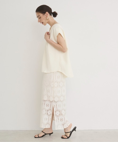 ANGIE ワンピース 「2点セット」ノースリーブ ブラウス×クロシェ