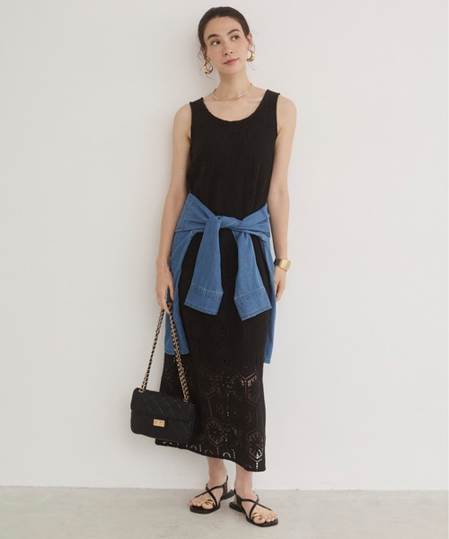 ANGIE ワンピース 「2点セット」ノースリーブ ブラウス×クロシェ