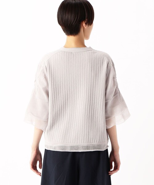 K．T キヨコ タカセ（K．T KIYOKO TAKASE）/〔 Sサイズ 〕 ストライプ調シアーニット ベルスリーブシアーカーディガン K.T KIYOKO TAKASE（K.T キヨコ タカセ） カーディガン ストライプ調