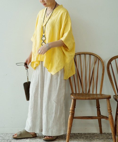 journal standard luxe♡40リネンワッシャー Vスキッパー♡ 40リネンワッシャー Vスキッパーシャツ（シャツ／ブラウス