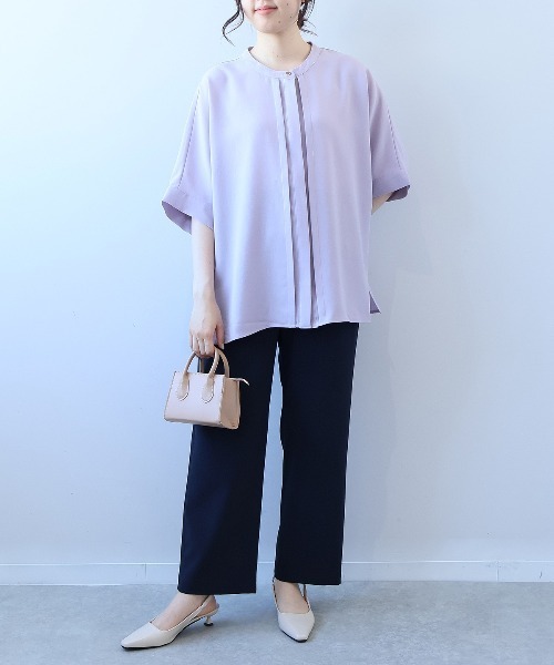 L〜5L 接触冷感 麻調 ドルマンスリーブ きれいめ ブラウス 大きいサイズ レディース 夏物 半袖  fleur by mint breeze ミントブリーズ wc20fa2507 fleur by mint breeze ブラウス シャツ 「L〜5L 大きいサイズ