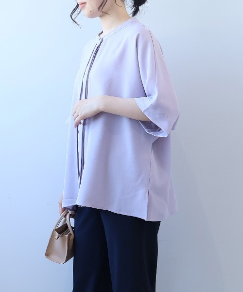 L〜5L 接触冷感 麻調 ドルマンスリーブ きれいめ ブラウス 大きいサイズ レディース 夏物 半袖  fleur by mint breeze ミントブリーズ wc20fa2507 fleur by mint breeze ブラウス シャツ 「L〜5L 大きいサイズ