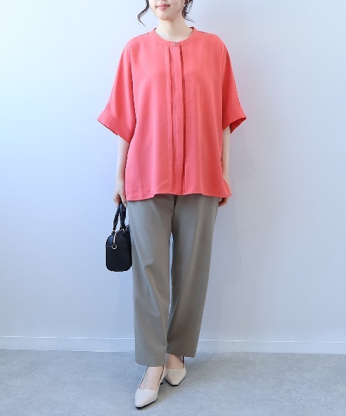 L〜5L 接触冷感 麻調 ドルマンスリーブ きれいめ ブラウス 大きいサイズ レディース 夏物 半袖  fleur by mint breeze ミントブリーズ wc20fa2507 MB mint breeze L〜5L 接触冷感 麻調 ドルマンスリーブ きれいめ