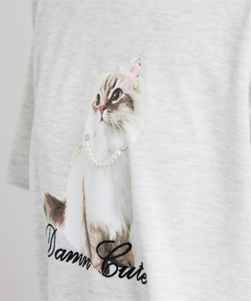ニッセン（nissen） tシャツ パールモチーフ付ねこちゃんプリントT