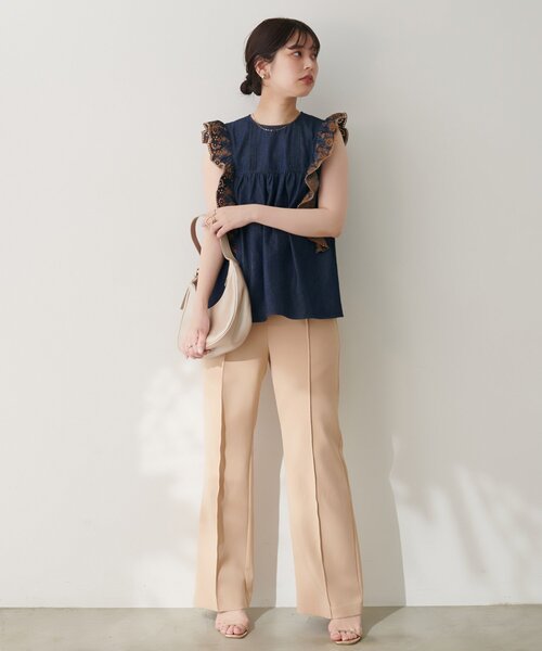 ブラウス シャツ 「WEB限定」デニム刺繍フリルブラウス レディース natural couture ブラウス シャツ 「WEB限定」デニム刺繍フリル