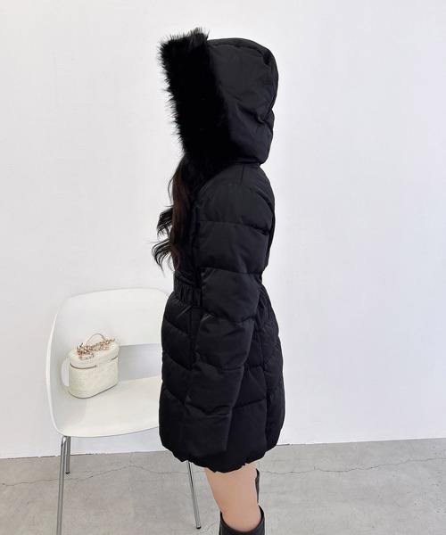 ダウンコート ダウンジャケット ファー＋フード付ウエストベルトエコ