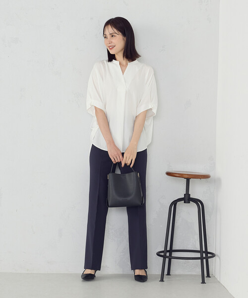 「COMME CA ISM」 半袖ブラウス FREE ホワイト×ネイビー レディース_画像4