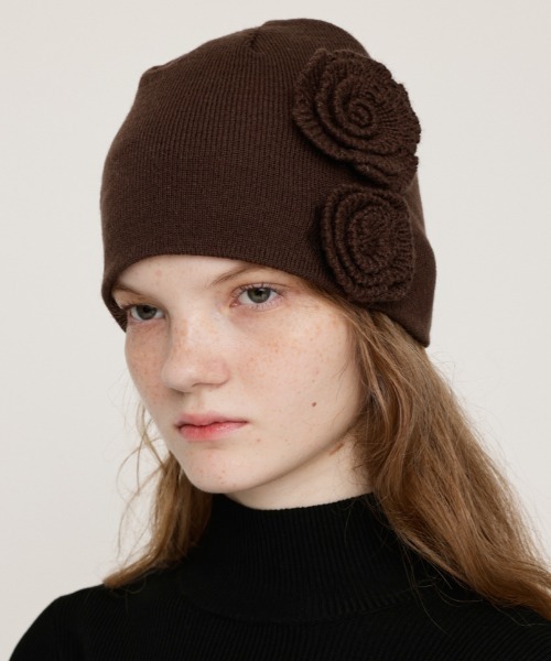 SLY（スライ） ニット帽 ニットキャップ FLOWER MOTIF KNIT BEANIE