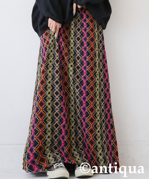 antiqua（アンティカ） ロング スカート カラフル刺繍ロングスカート