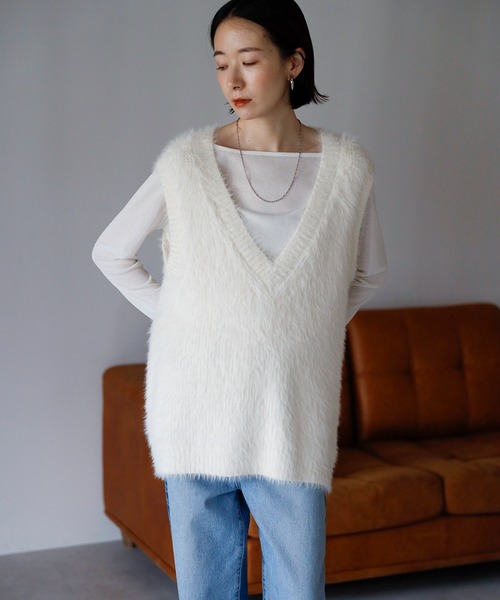 amini ベスト ジレ 「2025 AW」シャギーVネックニットベスト