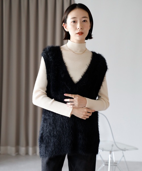 amini ベスト ジレ 「2025 AW」シャギーVネックニットベスト