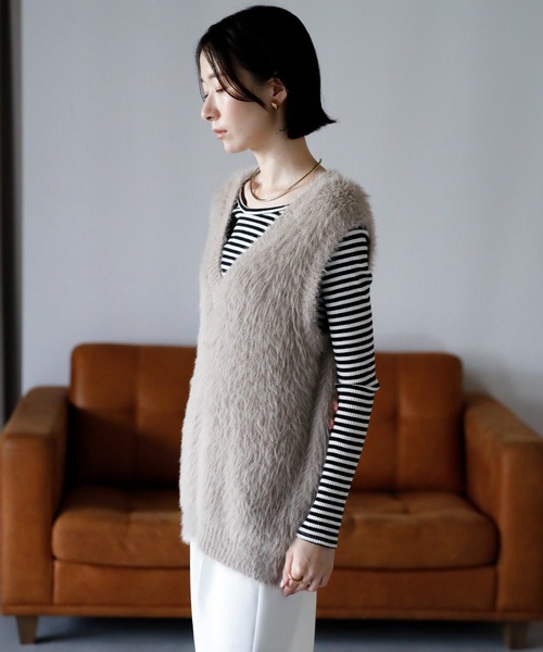 amini ベスト ジレ 「2025 AW」シャギーVネックニットベスト