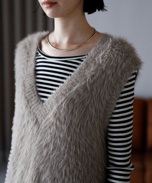 amini ベスト ジレ 「2025 AW」シャギーVネックニットベスト