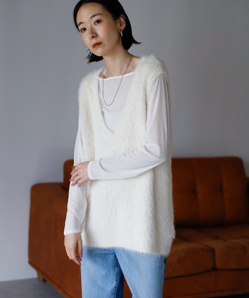 ami 未使用ニットベスト amini ベスト ジレ 「2025 AW」シャギーVネックニットベスト