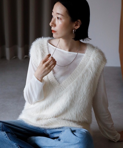 amini ベスト ジレ 「2025 AW」シャギーVネックニットベスト