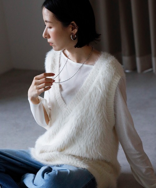 amini ベスト ジレ 「2025 AW」シャギーVネックニットベスト