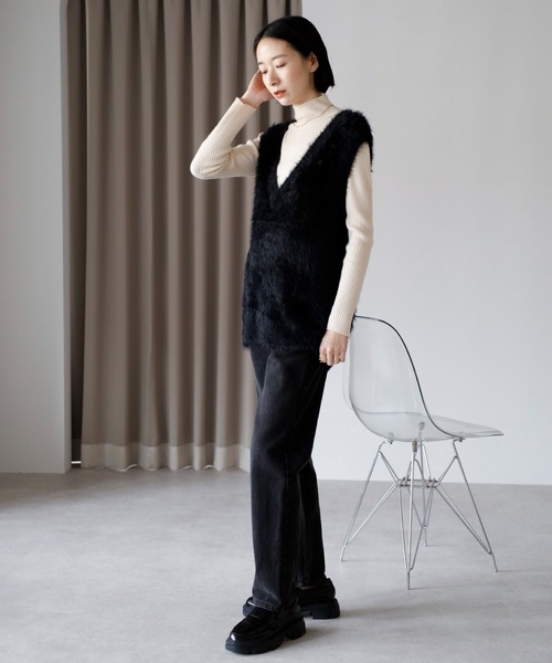 amini ベスト ジレ 「2025 AW」シャギーVネックニットベスト