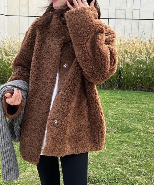 コート アウター ハイネックふわふわボアコート レディース : ZOZOTOWN