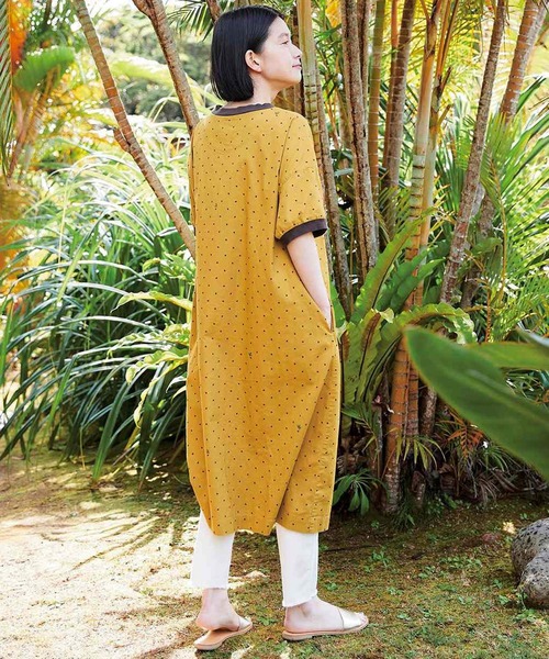 「Sunny clouds」 半袖ワンピース LARGE イエロー レディース_画像3