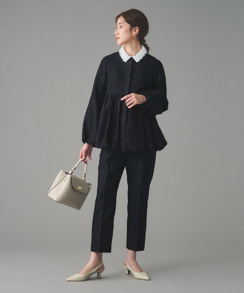 スラックス パンツ GISHA 2トーン ジャガード パンツ レディースの画像