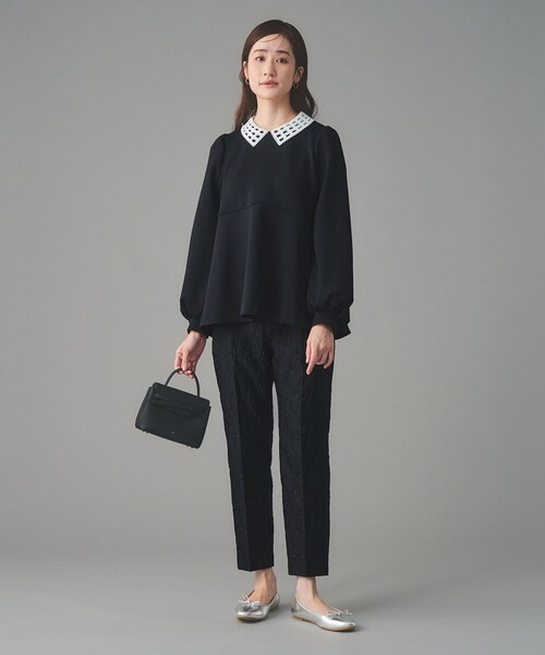スラックス パンツ GISHA 2トーン ジャガード パンツ レディースの画像