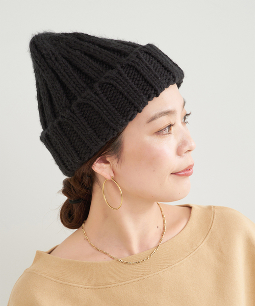 ブラック リブ編み ビーニー 帽子 B.C STOCK（ベーセーストック） ニット帽 ニットキャップ リブ編み