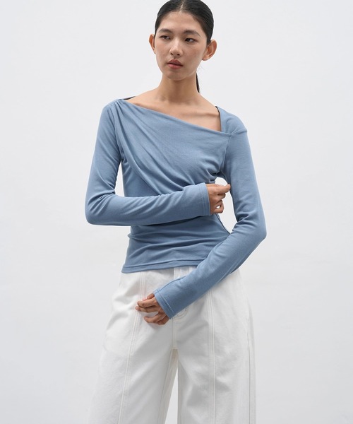 EIGHTHMONTH tシャツ アシンメトリードレープトップスEM25a141